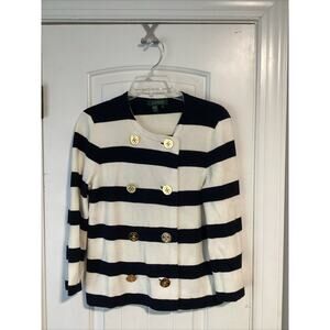 Vintage Polo Ralph‎ Lauren Womens Sweater Striped Anchor Buttons Small
